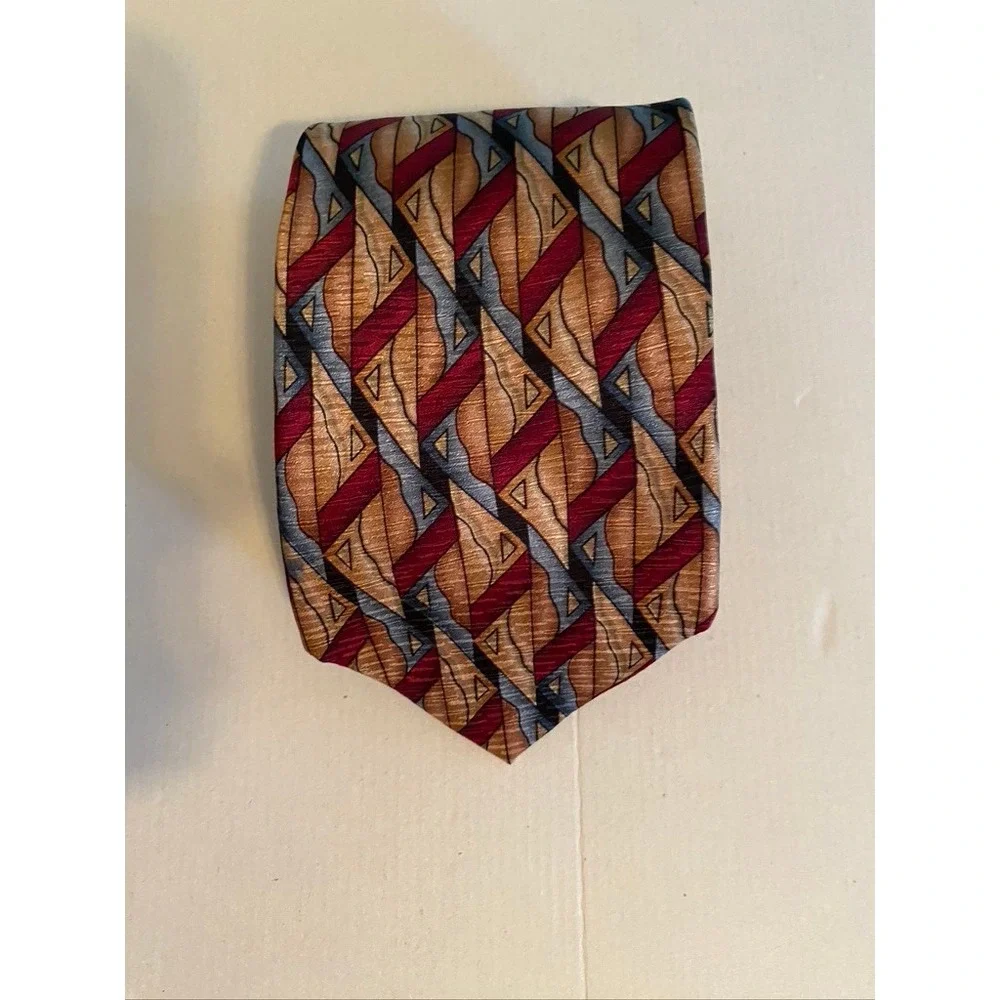 Vodka by Stonehenge Mens Silk Tie Geometric Abstract Gold Burgundy Blue